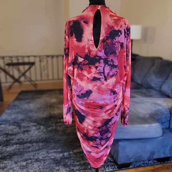 NWOT Bold Elements Pink Watercolor Ruched Long-Sleeve Dress Size XL - Picture 8 of 13